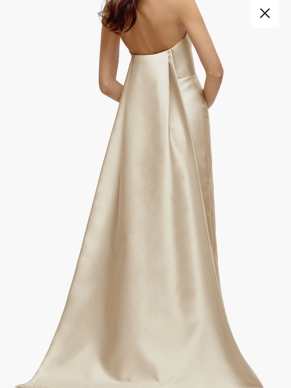 ALFRED SUNG Strapless Satin Twill Column Gown with Removable Train - Picture 2 of 4